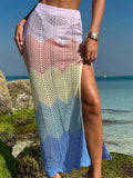 New Colorful Hollow Out Knitted Tunic Beach Cover Up Cover-ups Beach Dress Beach Wear Beachwear Long Skirt Female Women K6588