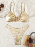 Golden Glitter Sparkling High Cut Bikini Women Swimsuit Female Swimwear Two Pieces Bikini Set Bather Bathing Suit Swim Beachwear