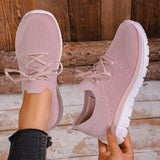 Breathable Mesh Sports Flat Shoes Women Plus Size 43 Slip On Knitted Platform Sneakers Woman Comfortable Soft Sole Running Shoes