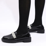 Fashion Pearls Decor Platform Loafers Women College Style Thick Heels Pu Leather Shoes Woman Plus Size 43 Student Shoes Female