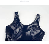 Japanese Anime School Swimsuit Women Sukumizu PU Leather One-Piece Bodysuit Jumpsuit Swimwear Lolita Style Bathing Suit