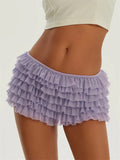 Women's Shorts Solid Color Chiffon Ruffle Layered Short Pants Elastic Waist Casual Bloomers Sexy Hot Shorts Loungewear