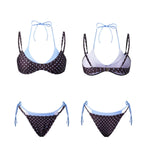Women's Dot Print 2 Piece Bikini Sets Double Layered Halter Bra Side Tie-up Low Waist Shorts 2026 Summer Beach Pool Swimsuit