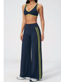 Women's Tracksuit Color Blocked Yoga Sets V Neck Sports Bra High Waist Flare Pants Fitness Suit Outdoor Running Workout Clothes