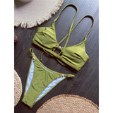7 Colors New Cross Back Bikini Female Swimsuit Women Swimwear Two-pieces Bikini set High Leg Cut Bather Bathing Suit Swim V8252