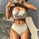 4 Colors Bikini Women Sexy Push Up Swimwear Swimsuit Pit Striped Patchwork High Waist Hollow Back Beach Bikinis Set Bathing Suit