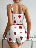 Summer Sleepwear Women's Camisole Strawberry Printing Casual Vest Tops and Shorts  2 Pieces Pajamas Set Loungewear