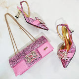 Doershow High Quality African Style Ladies Shoes And Bags Set Latest BROWN Italian Shoes And Bag Set For Party HM1-1