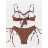 Wrinkled Underwired Knotted High Cut Bikini Female Swimsuit Women Swimwear Two-Pieces Bikini Set Bather Bathing Suit Swim V5807