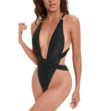 New Sexy One Piece Swimsuit Swimwear Women Black Deep V-neck Bandage Cross Backless Beachwear Bathing Suit Banadores Mujer 2026