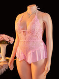 Adult Sexy Lace Teddy Bodysuit For Women Deep V Neck Open Back Halter Design Romantic Hot Women's Lingerie Babydoll Sleepwear