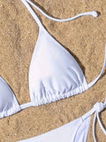 New Women Swimsuit Ribbed Backless Pads Bikini Set Halter Triangle Bra Side Tie Thong Swimwear Beachwear Lady Bathing Suit