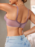 Full Cup Lace Women Bra Wireless Push up Bra Wide Strap Bow Comfy Unlined Mesh Lingerie Underwear