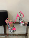 New Sexy Snake Print Leather Platform High Heels Sandals Women Fashion Peep Toe Buckle Strap Stiletto Party Dress Shoes