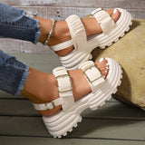 Fashion Buckle Platform Sandals Women 2026 Summer Pleated Pu Leather Rome Sandals Woman Plus Size 42 Thick Bottom Sandalias