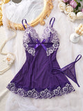 Purple Women Lace Babydoll Dress Soft Sleepwear Underwear Festival Gift