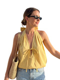 Women Fashionable Solid Color Summer Halter Tops Deep V Neck Sleeveless Backless Bubble Hem Vest