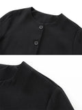 Foridol Solid O-neck Single Breasted Black Blazer Coat Women Autumn Winter Short Jacket Office Lady Vintage Buttons Veste