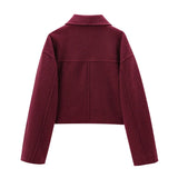 Foridol Autumn Winter Thick Burgundy Coat Jacket Women Zip Closure Turn Down Collar Short Jacket Veste Casual Angola Red Coat