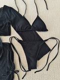 4 Pieces Halter String Bikinis 2026 Tops & Skirt Solid Swimwear Female Sexy Swimsuit Women Bathers Bathing Swimming Swim Suit