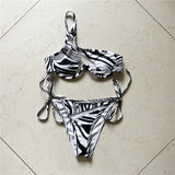 Sexy One Shoulder Underwired V-Bar Bikini Female Swimsuit Women Swimwear Two-pieces Bikini Set Bather Bathing Suit Swim V4229
