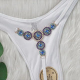 Bikini 2026 Sexy Bohemia Crystal Diamond Rhinestone Hollow Swimwear Swimsuit Women Solid Bikinis Set Bathing Suit Bikini Luxe