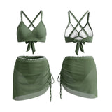 Women's 2 Piece Bikini Set for Pool Beach Spaghetti Strap Bra and Elastic Waist Mesh Skort Cover-ups Bathing Suit