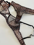 Seamless Leopard Printed Underwire Underwear Lace See Through Push Up Bra and Panty Set Women Sexy Lingerie Outfit