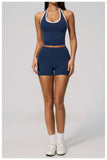 Naked Color Contrast Yoga Sets Women Hanging Neck Sports Vest Gym Clothes Breathable High Waist Shorts Fitness Suits Tracksuit
