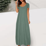 Casual Dresses For Teens Fashion Clothes Women Leisure Solid Color V Neck Short Sleeve Long Dress Casual Loose Sundress 2025
