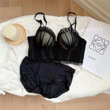 MOYISU Seasons Japanese Lace Bralette Sexy Tushy Panty Comfort Wirefree Minimizer Push Up Bra Set for Small Large Boobs Anti Sag