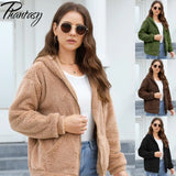 Phantasy Woman Hooded Fleece Coat Womens Casual Jacket Soft Heavy Autumn Winter Solid Hooded Jacket Ladies Outwear Overcoat