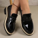 Patent Leather Thick Heels Loafers Women Spring New Mixed Color Med Heel Office Pumps Woman Plus Size 43 Slip On Single Shoes