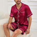 Men Satin Pajama Set Sleepwear for Man Summer Short Sleeve Button-Down Shirt & Shorts Pajamas 2 Piece Home Clothes Short Suit