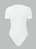 Solid Basic Short Sleeve Bodysuit for Women Summer Round Neck Bodycon Romper Bodysuit Blouse Streetwear