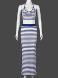 Summer slim temperament hot girl striped halterneck backless skirt suit vest casual suit