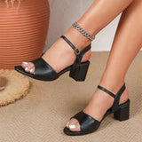 Size 42 Summer Classic Black White Ankle Strap Sandals for Women Elegant Blue Pink Square Heels Office Lady Shoes