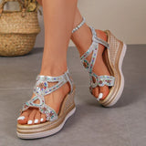 Bling Crystals Chunky Sandals Women 2026 Summer Elastic Band Wedges Platform Sandles Woman Plus Size 43 High Heel Rome Sandals