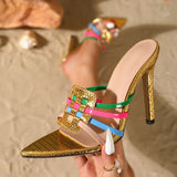New Style Pointed-toe, Slender and High-heeled Sandals - Show-stopping Multi-color Woven Platform Women's Shoes