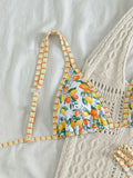 Sexy Orange Print Micro Bikini 2026 Women Double Strap Push Up Bra Hollow Out Thong Swimsuit Beach Bathing Suit Holiday Swimwear
