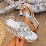 Gold Woven Wedges Flip Flops Women Plus Size 43 Summer Chunky Platform Slippers Woman Vacation Thick Sole Beach Sandals Female