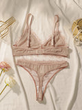 Women's Sexy Embroidered Lace Underwear Set with Triangular Cup No Steel Ring Push Up Close fitting Bra Set YS2920