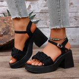2026Sandals Comfort Shoes for Women Buckle Strap Suit Female Beige High Heels Square Toe Large Size New Fashion Black High-heel