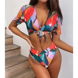 S - XXL Leopard Printed High Waist Bikini Female Swimsuit Women Swimwear Three-piece Bikini set Bather Bathing Suit Swim V2805SW