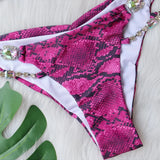 Snake Printed Halter Rhinestone Diamond Bikini Women Swimwear Female Swimsuit Two-pieces Bikini Set Brazilian Bathing Suit Swim