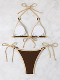 Contrast Binding Ring Bikinis 2025 Women Sexy Halter Swimsuit Triangle Swimwear Female Bathing Suit Swimming Summer Beachwear