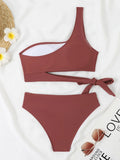 One Shoulder Bikini Set Sexy 2025 Swimsuit Women Solid Padded Swimwear Female Bathers Bathing Swimming Swim Suit Beachwear