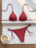 New Retro Polka Dot Tie Side Bikini Set for Women, Sexy Push Up Halter Neck Swimwear, High Waist Beach Bathing Suit, Summer