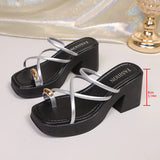 Fashion Clip Toe Chunky Heel Sandals Women 2026 Summer Platform High Heels Slippers Woman Plus Size 42 Cross Strap Sandles Mujer
