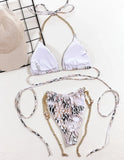 Snake Skin Wrap Around Metal Chains Halter Bikini Women Swimwear Female Swimsuit Two-pieces Bikini set Micro Bathing Suit Swim